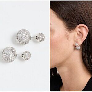 NEW~ Anthropologie Shashi Pavé Double Ball Front-Back Earrings